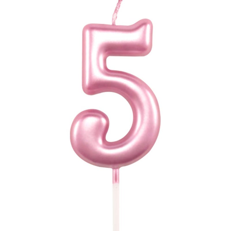 XNOVA 5th Birthday Candle Five Years Pink Happy Birthday Number 5 Candles for Cake Topper Decoration for Party Kids Adults Numeral 15 54 59 85 58 50 25 75 - Image 1